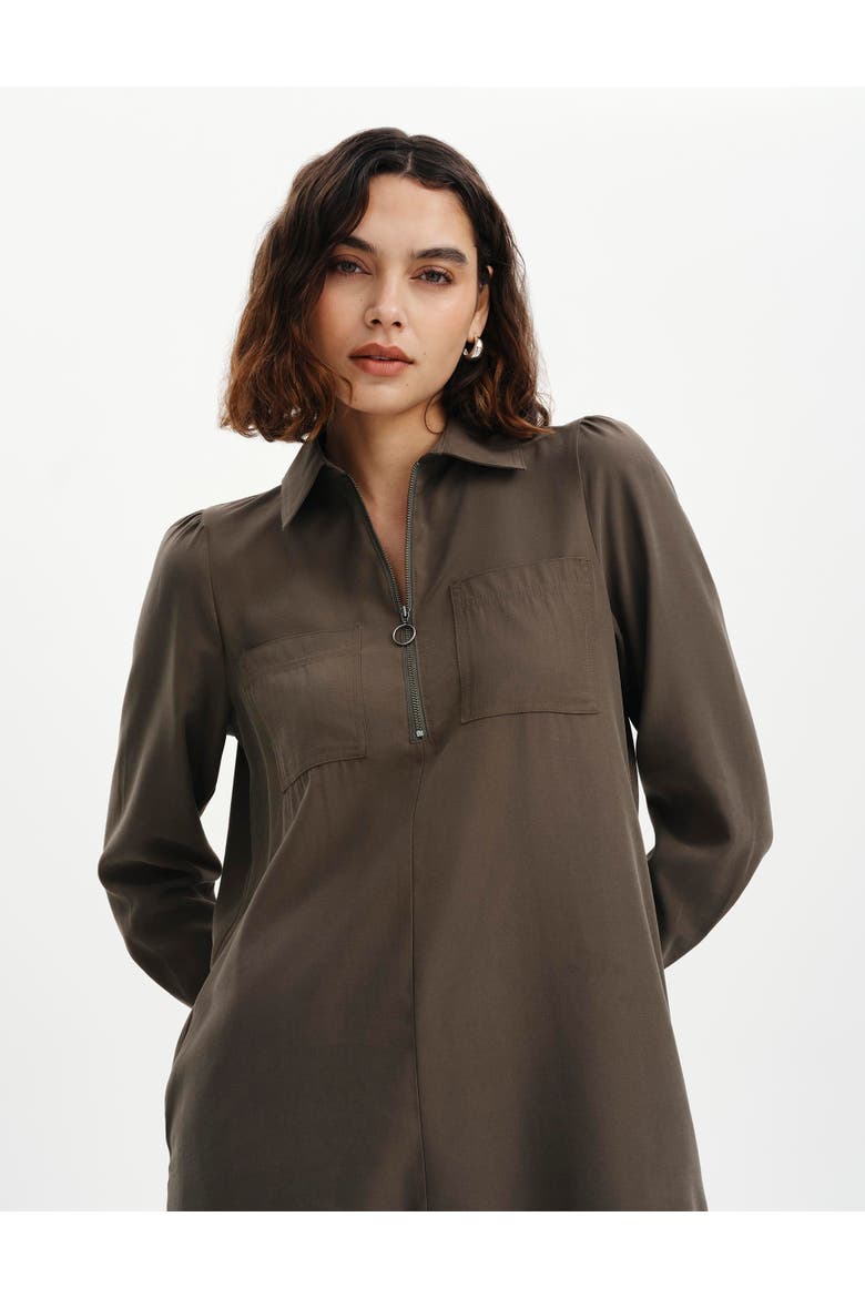 Enriko Zip Front Short Dress, Alternate, color, Khaki