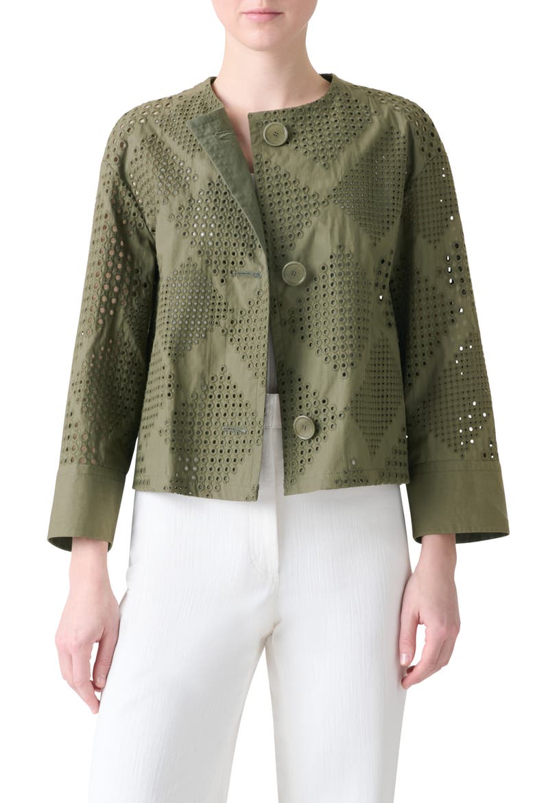 Diamond Cotton Eyelet Crop Jacket, Main, color, KHAKI