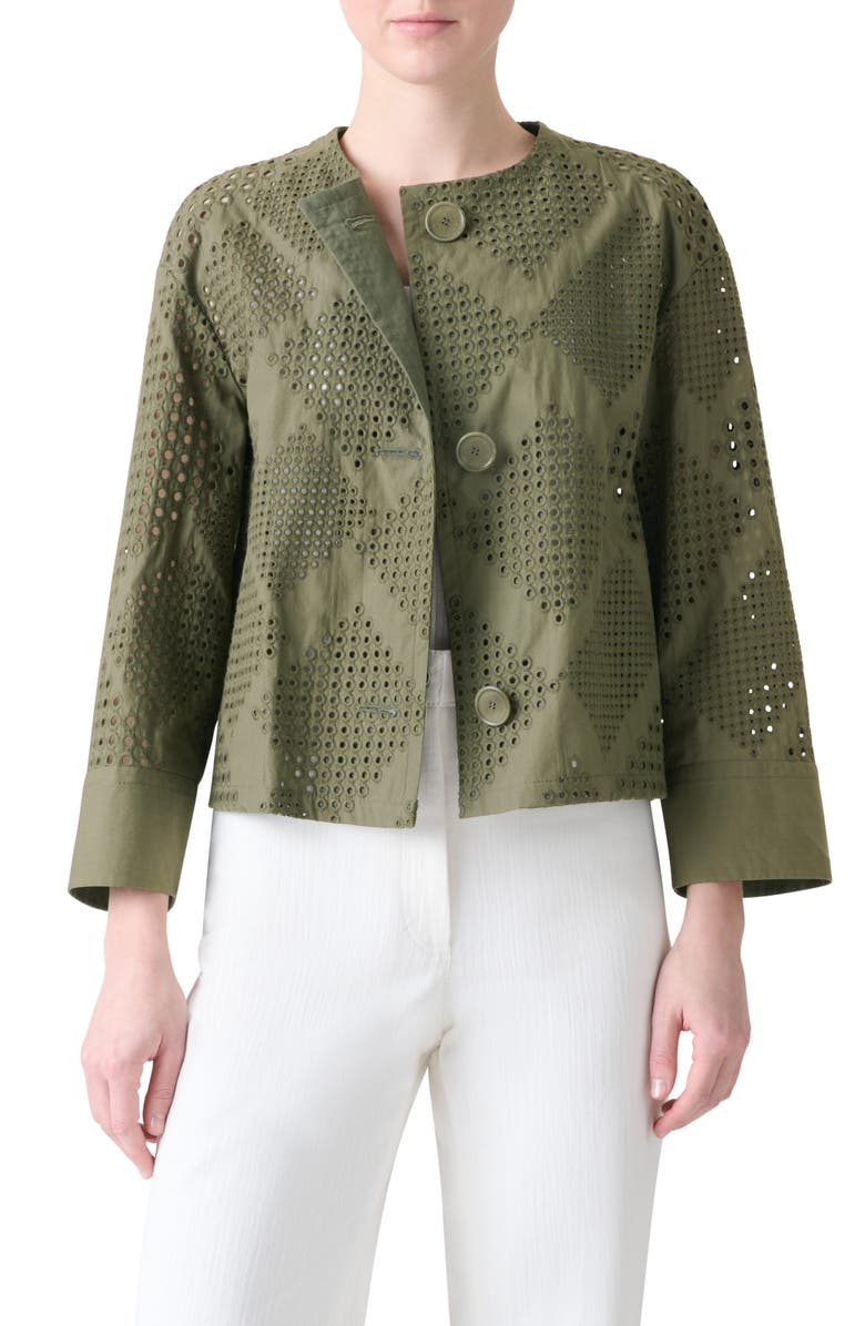 Akris punto Diamond Cotton Eyelet Crop Jacket, Main, color, Khaki