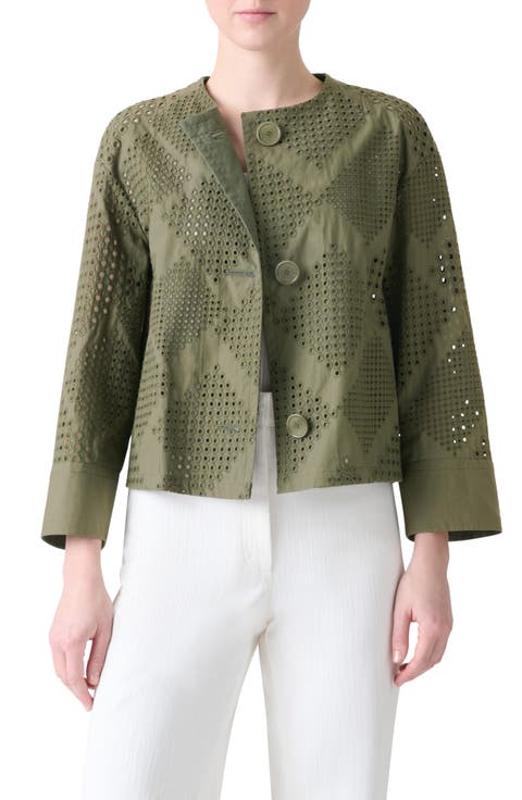 Diamond Cotton Eyelet Crop Jacket