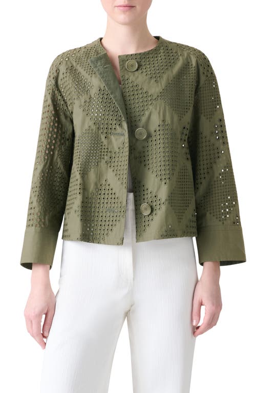 Akris Punto Boxy Diamond Eyelet Cotton Poplin Jacket In Green