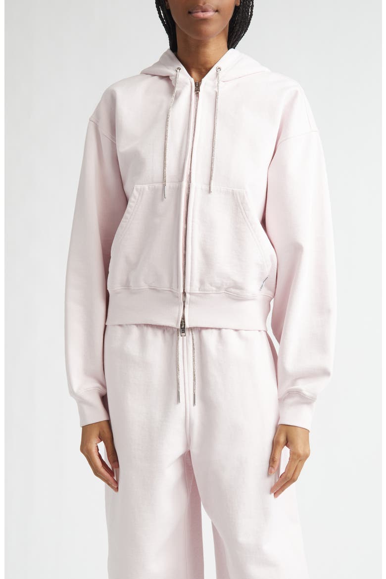 Rhinestone Drawstring Zip Hoodie, Main, color, LIGHT PINK