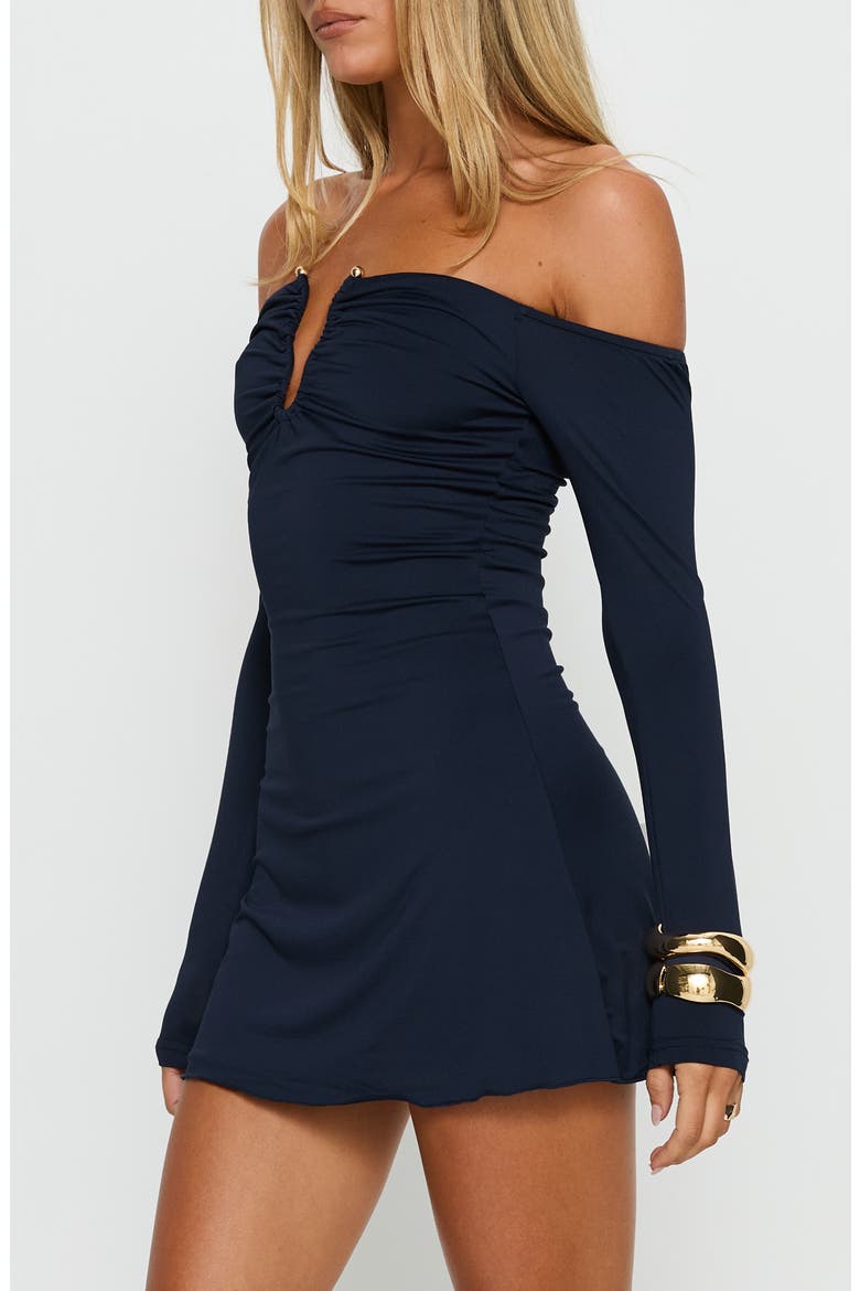 Imeralda Off the Shoulder Long Sleeve Minidress, Alternate, color, NAVY