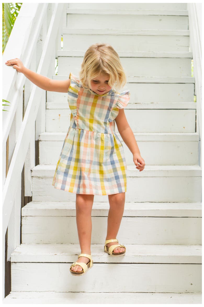 Kids' Checkmate Flutter Sleeve Organic Cotton Dress, Alternate, color, PICNIC