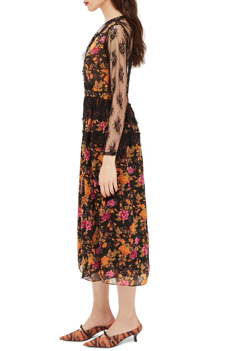 Topshop Floral Midi Dress, Alternate, color,