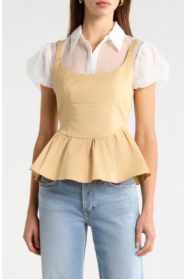 Carrington Layered Peplum Top, Main, color, KHAKI WHITE