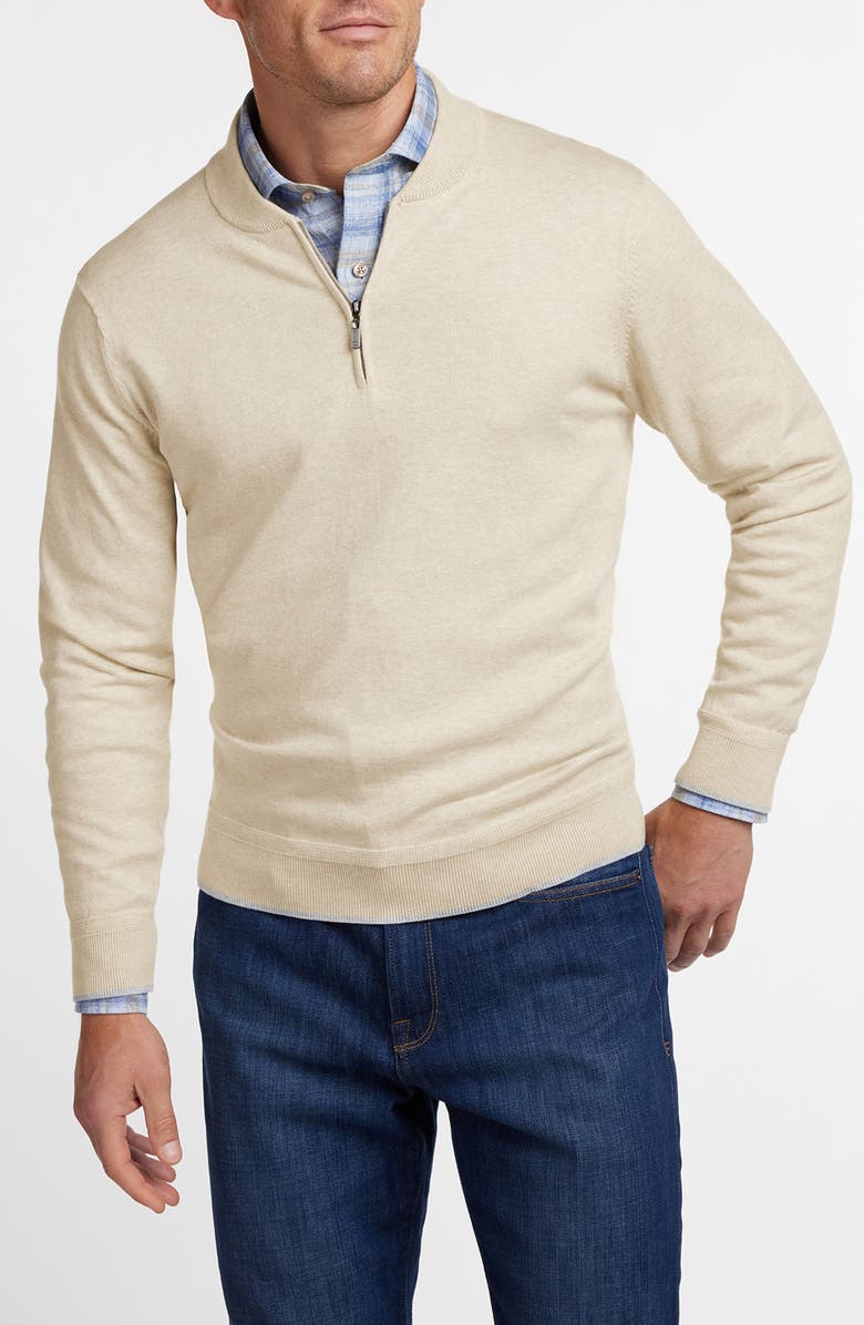 David Donahue Tipped Cotton Blend Quarter Zip Sweater, Main, color, Oatmeal