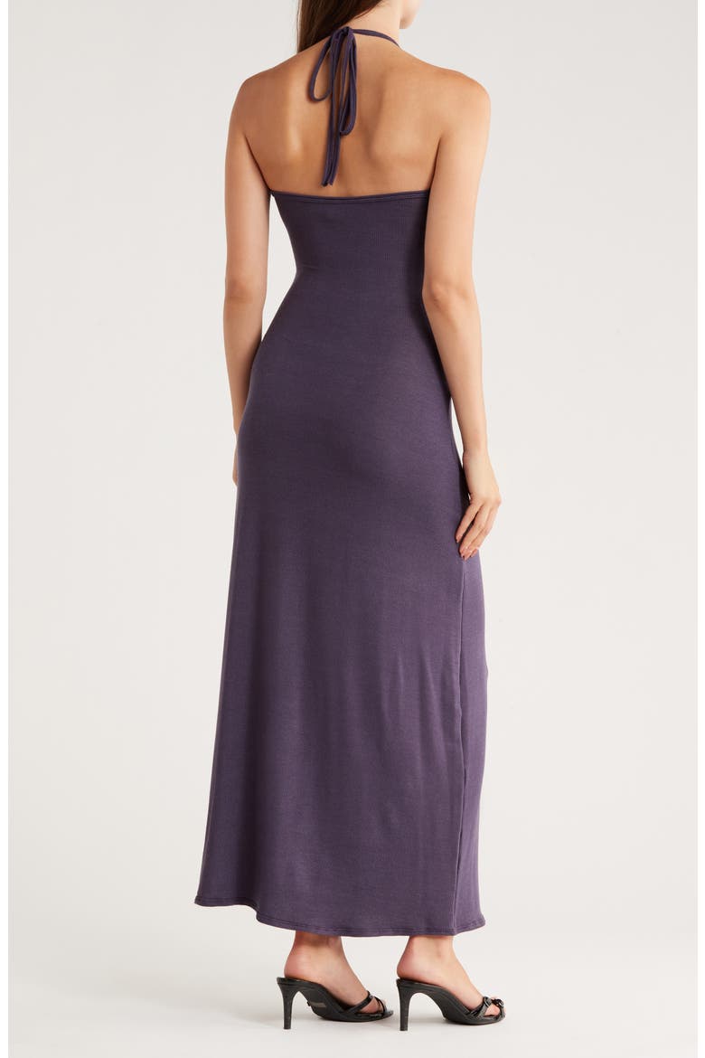 Fitted Maxi Halter Dress, Alternate, color, NAVY RIB