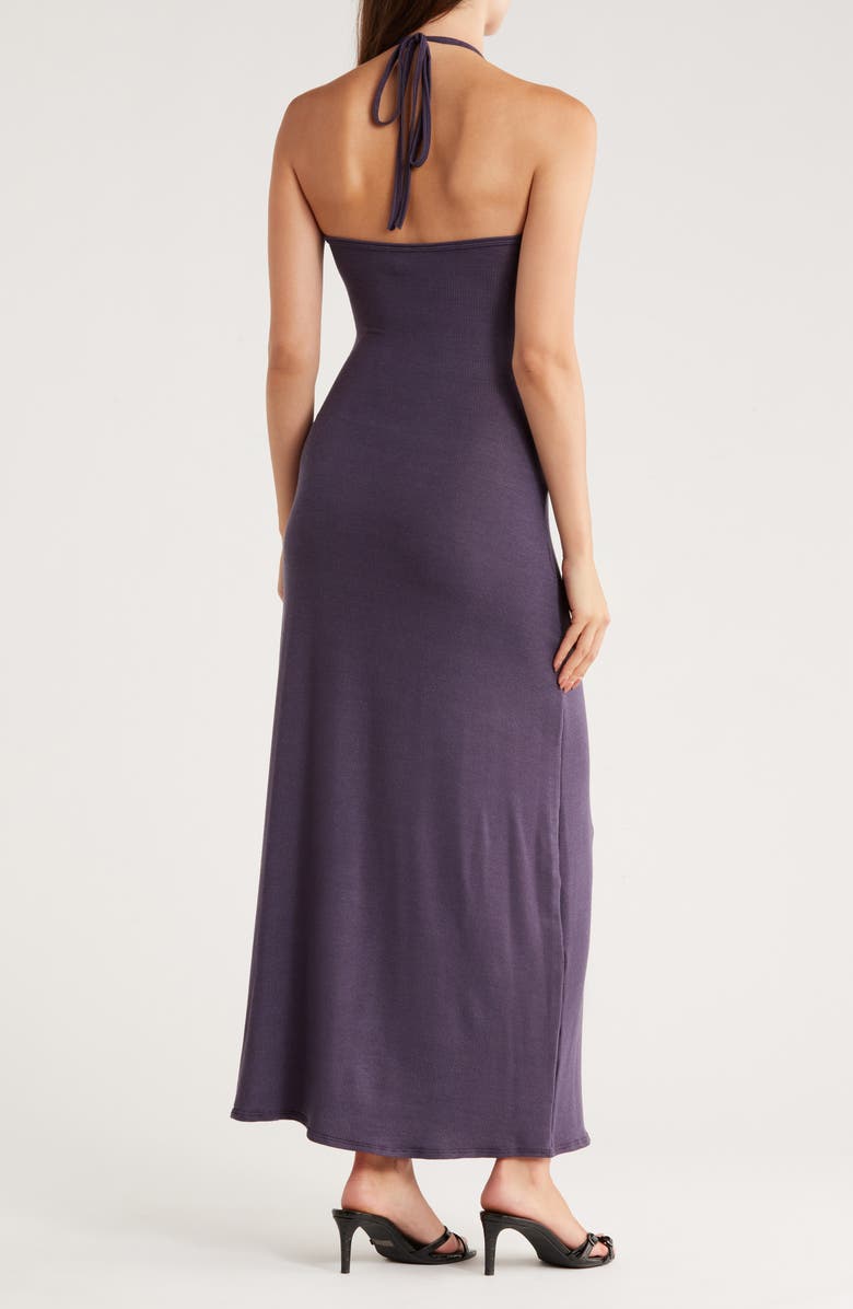 GO COUTURE Fitted Maxi Halter Dress, Alternate, color, Navy Rib