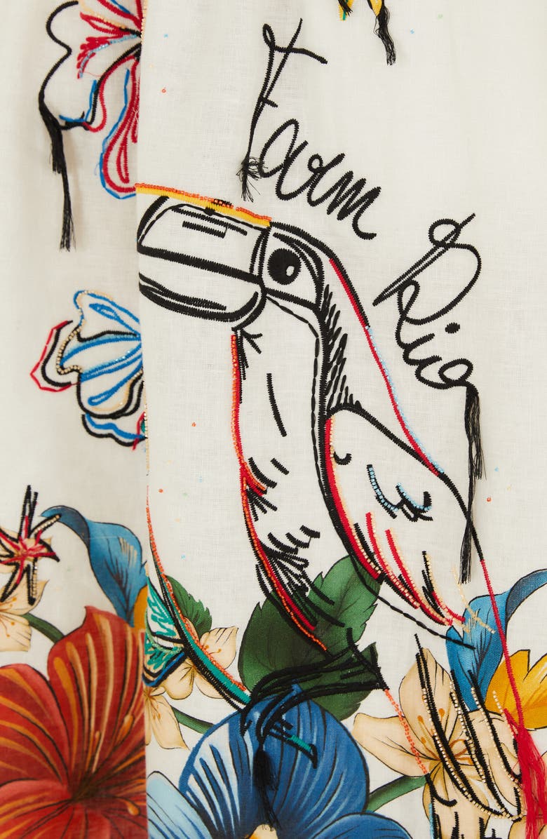 FARM Rio Beaded Floral Linen Maxi Skirt, Alternate, color, Tropi Off-White