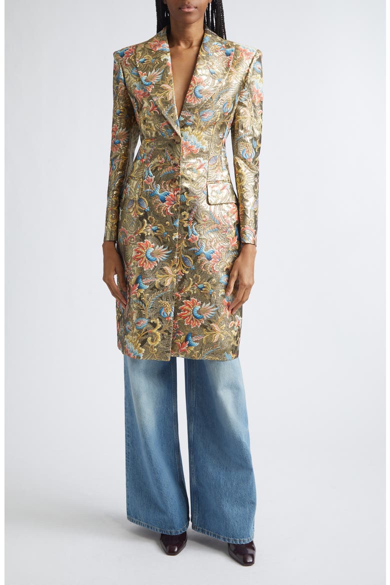 Paisley Metallic Tailored Coat, Main, color, PRINT ON BEIGE BASE