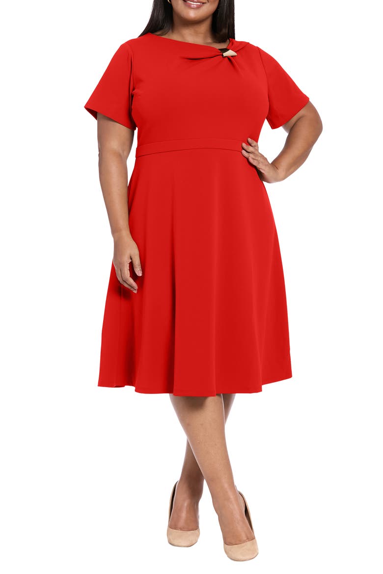 Hardware Trim Scuba Fit & Flare Dress, Main, color, LAVA ORANGE