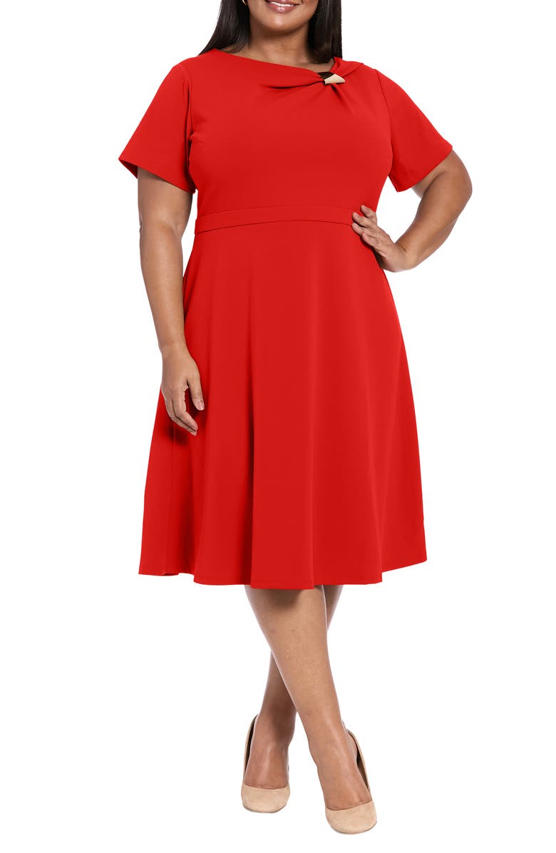 London Times Hardware Trim Scuba Fit & Flare Dress, Main, color, Lava Orange