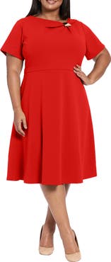 London Times Hardware Trim Scuba Fit & Flare Dress