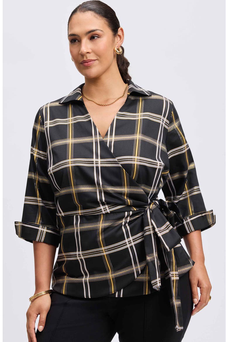 Salina Plaid Wrap Shirt, Alternate, color, BLACK PLAID
