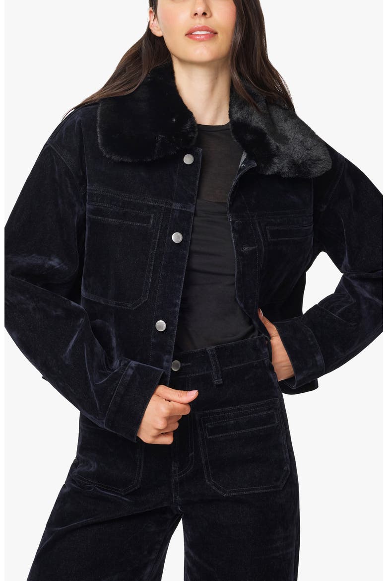 Faux Fur Collar Cropped Jacket, Main, color, NAVY
