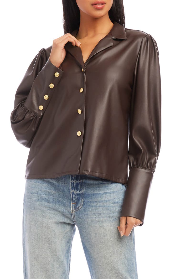 Faux Leather Button-Up Shirt, Main, color, BROWN