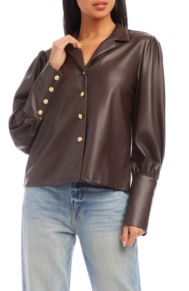 FIFTEEN TWENTY Faux Leather Button-Up Shirt, Main, color,