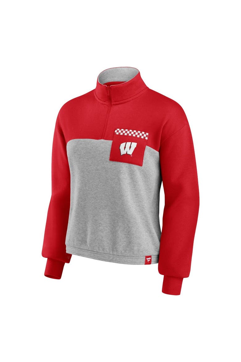 Women's Fanatics Branded Red/Heathered Gray Wisconsin Badgers Sideline to Sideline Colorblock Quarter-Zip Jacket, Alternate, color, Red