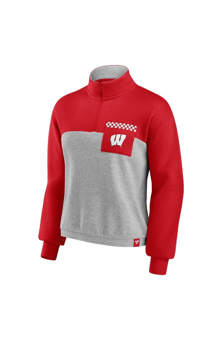 FANATICS Women's Fanatics Branded Red/Heathered Gray Wisconsin Badgers Sideline to Sideline Colorblock Quarter-Zip Jacket, Alternate, color, Red