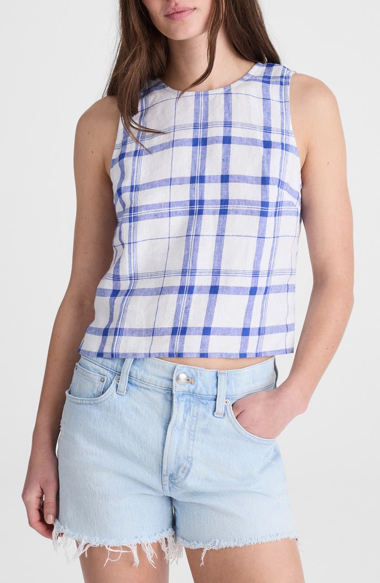 Madewell Tie-Back Linen Shell Top, Main, color, Oversized Blue White Plaid