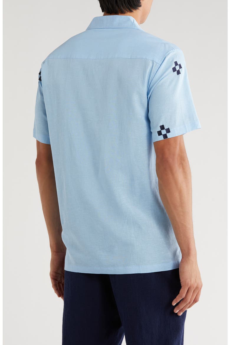 Geometric Embroidered Camp Shirt, Alternate, color, BREEZE BLUE