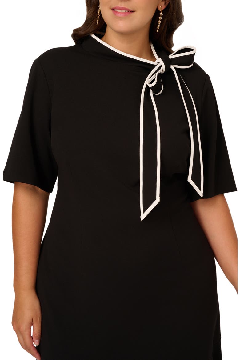 Tie Neck Crepe Dress, Alternate, color, BLACK/ IVORY