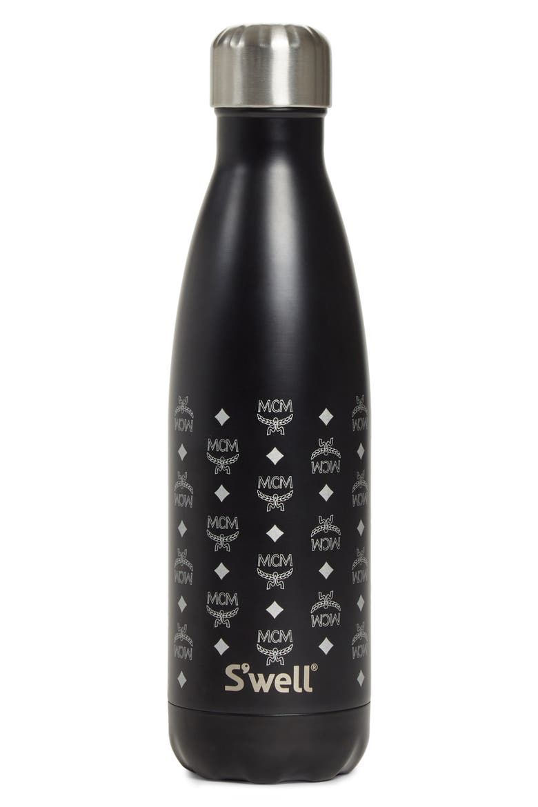 MCM 2018 Stainless Steel Water Bottle, Main, color, BLACK