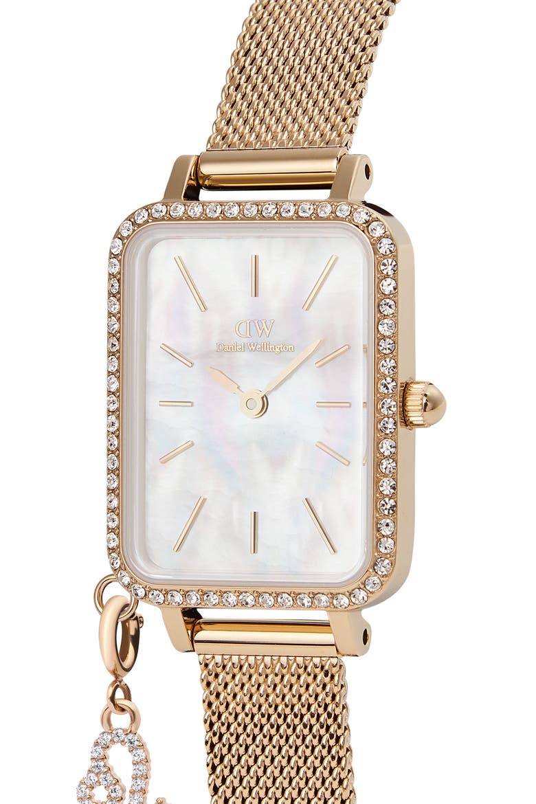 Quadro Mini Crystal Zodiac Bracelet Watch, 15mm, Alternate, color, GOLD