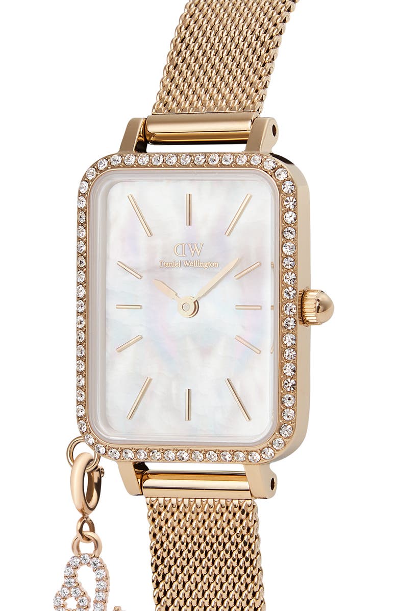 Daniel Wellington Quadro Mini Crystal Zodiac Bracelet Watch, 15mm, Alternate, color, Gold