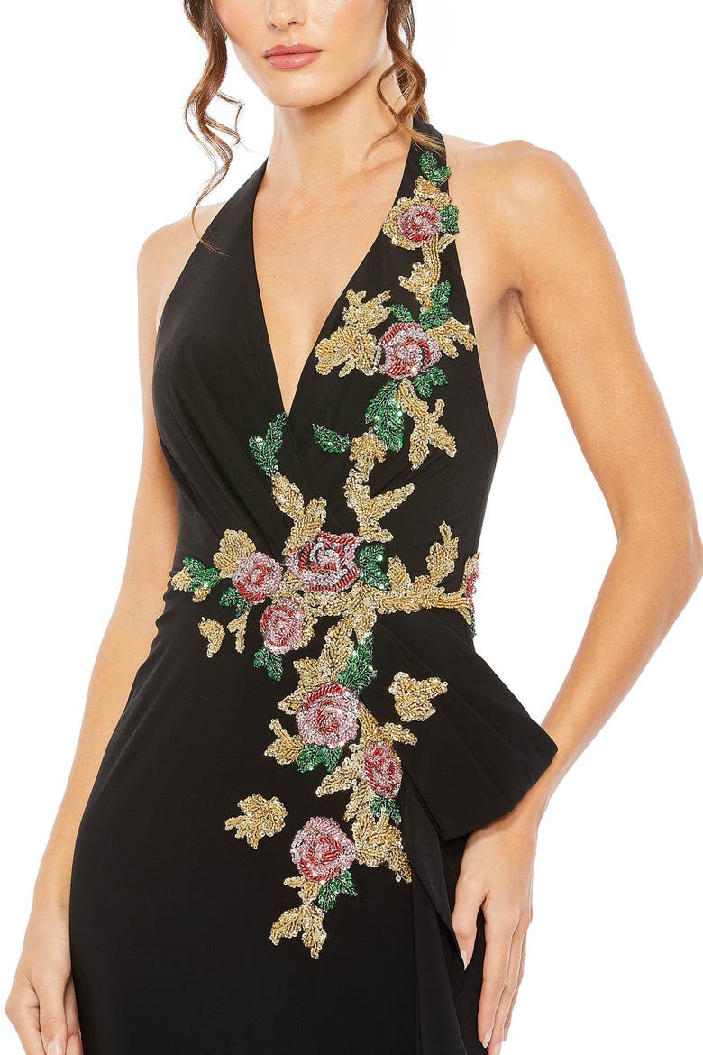 Halter Floral Embellished Gown, Alternate, color, Black