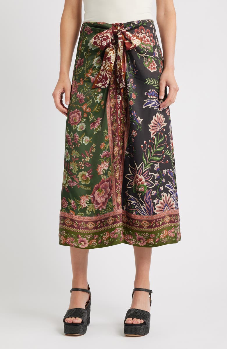 FARM Rio Winter Garden Mix Print Tie Front Midi Skirt, Main, color, Multi