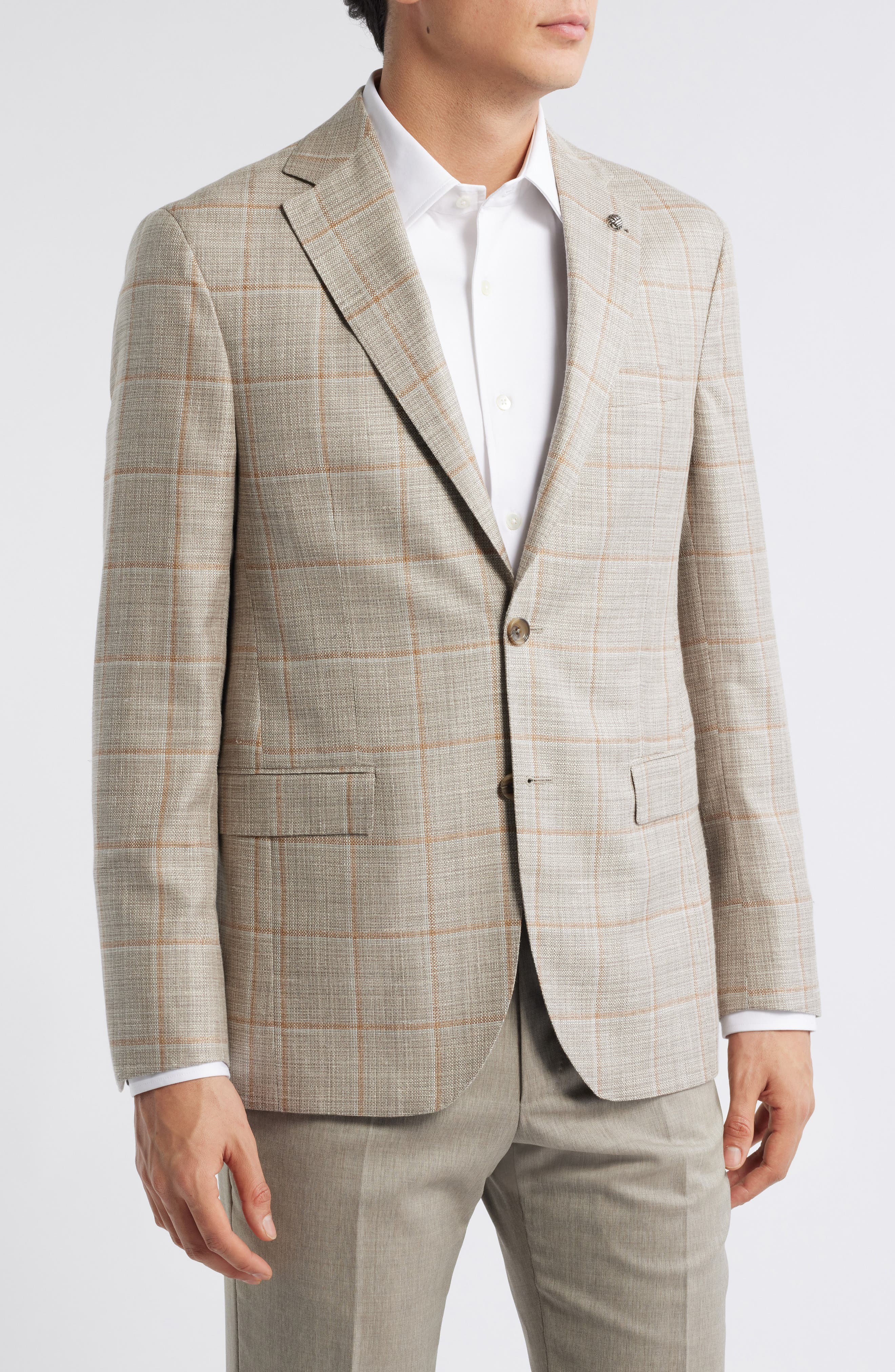 Jack Victor Midland Contemporary Fit Windowpane Check Wool & Silk Blend Sport Coat