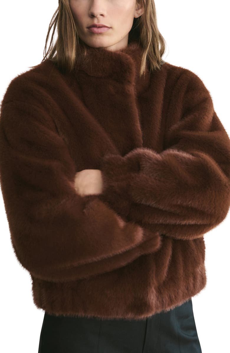 MANGO Faux Fur Jacket, Main, color, Brown