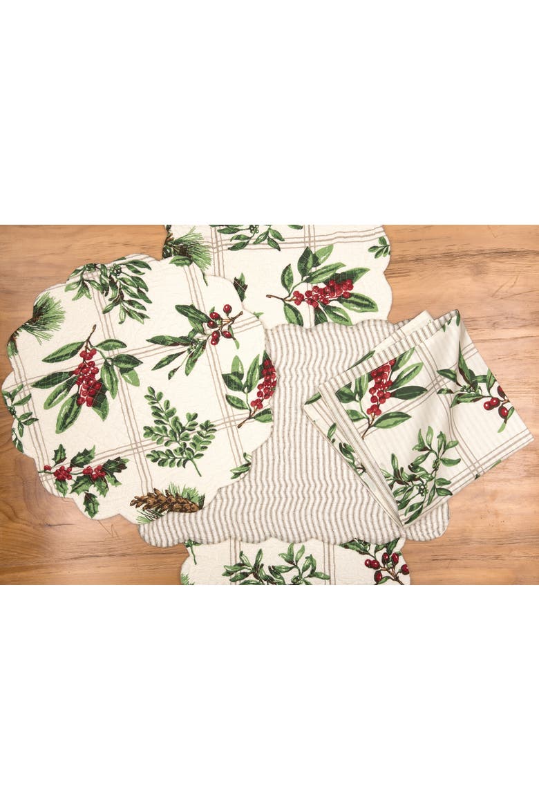Winter Holly Berries Sprigs 100% Cotton Christmas Table Runner 13" x 72", Alternate, color, Green
