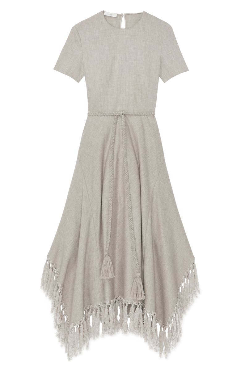 Lafayette 148 New York Tassel Hem Belted Wool Blend Midi Dress, Alternate, color, 