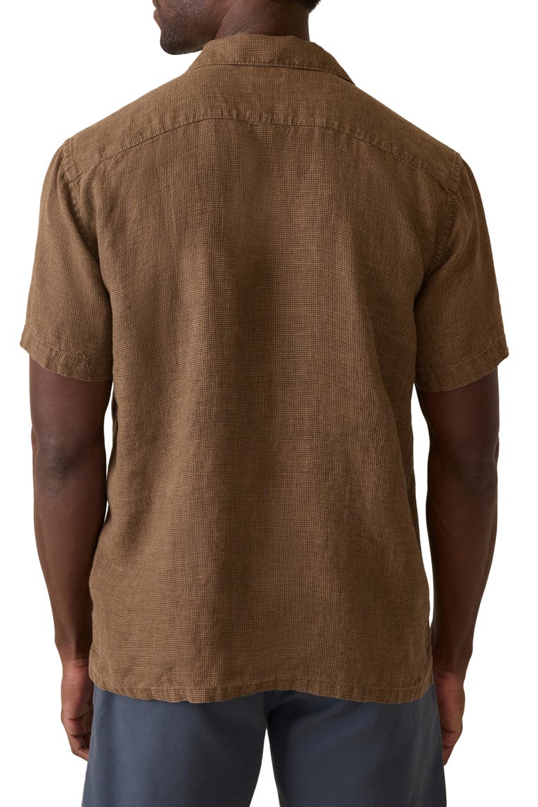 Reserve Basque Houndstooth Linen Camp Shirt, Alternate, color, DARK OAKWOOD PINCHECK