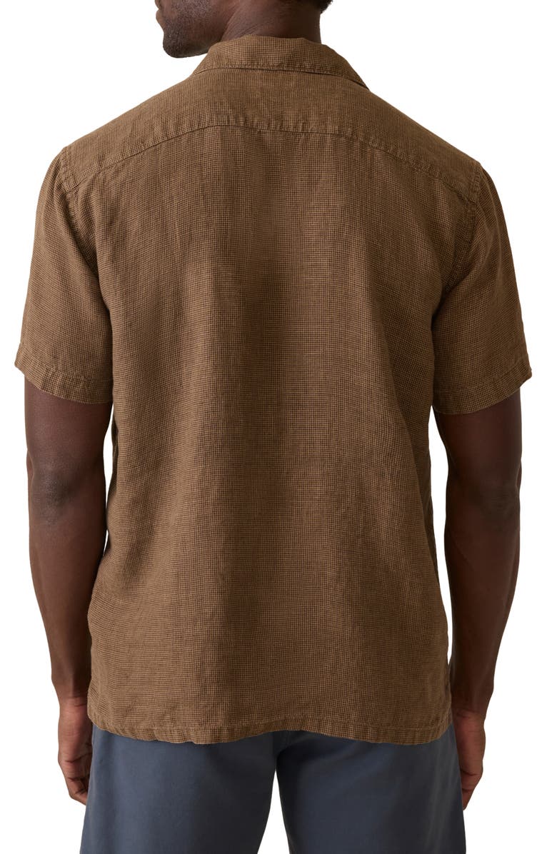 Faherty Reserve Basque Houndstooth Linen Camp Shirt, Alternate, color, Dark Oakwood Pincheck