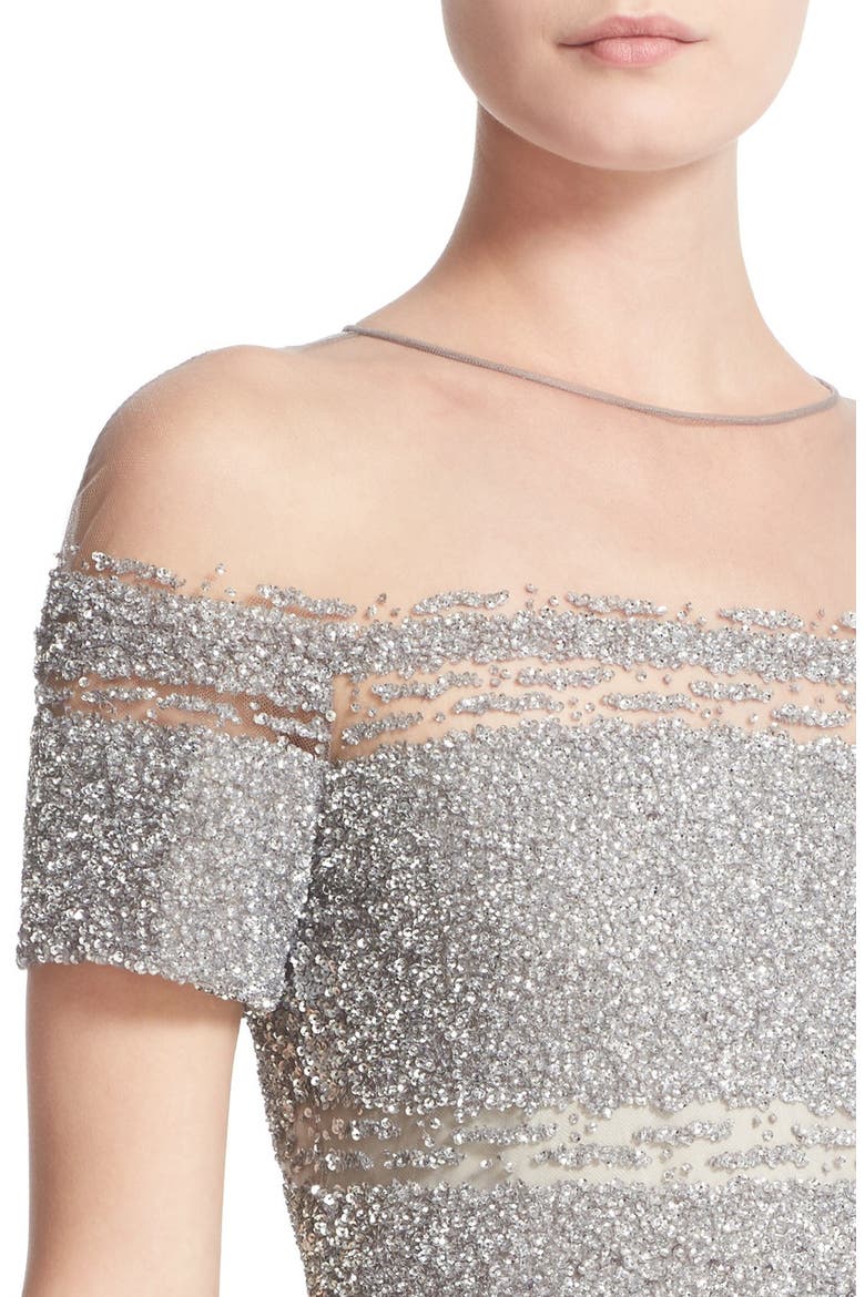 Signature Sequin Cap Sleeve Cocktail Dress, Alternate, color, SILVER/ DARK GREY