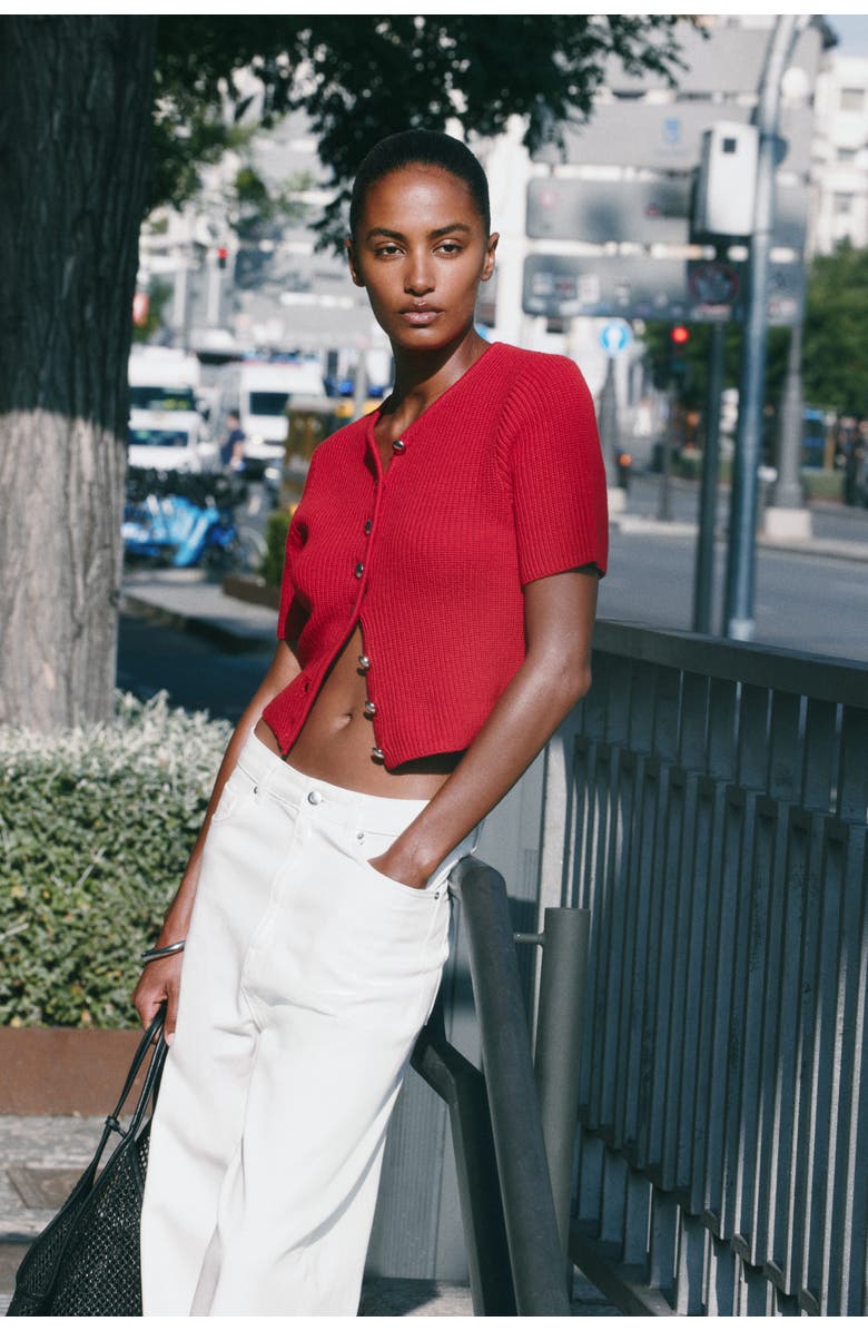 H&M Rib-knit Cardigan, Alternate, color, Red