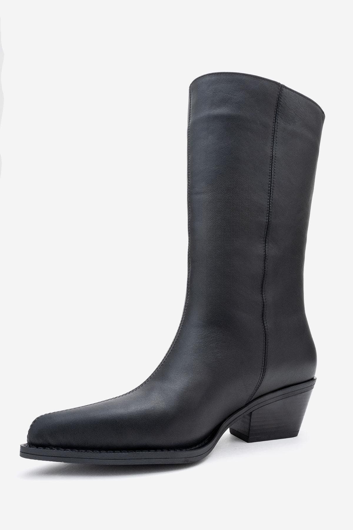 Forever & Always Shoes Juana Leather Pointed Toe Boot, Alternate, color, Black Leather