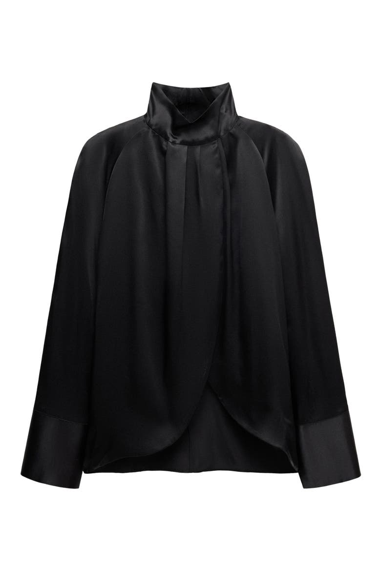 Silk High Neck Tulip Top, Main, color, BLACK