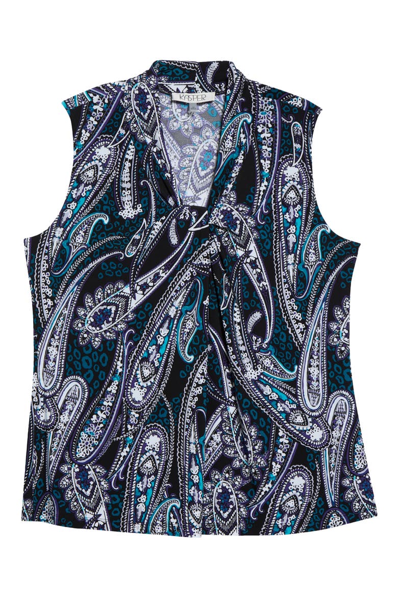 Knot Front Sleeveless Jersey Top, Main, color, BLACK MULTI