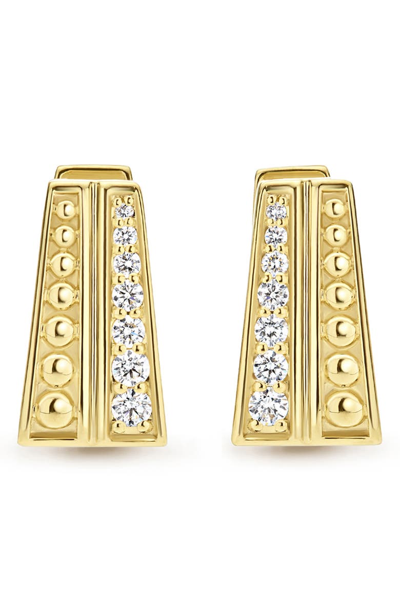 LAGOS 18K Gold Caviar Diamond 2-Row Hoope Earrings, Alternate, color, Gold