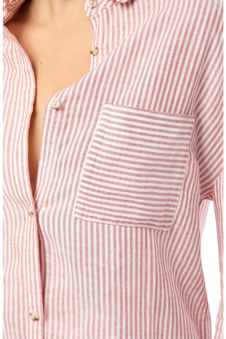 Air Linen Boyfriend Shirt, Alternate, color, DARK RED/WHITE