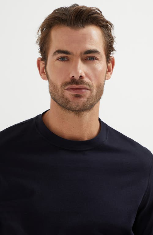 Brunello Cucinelli Double Layer Crewneck T-shirt Featuring Elegant Piping In Blue