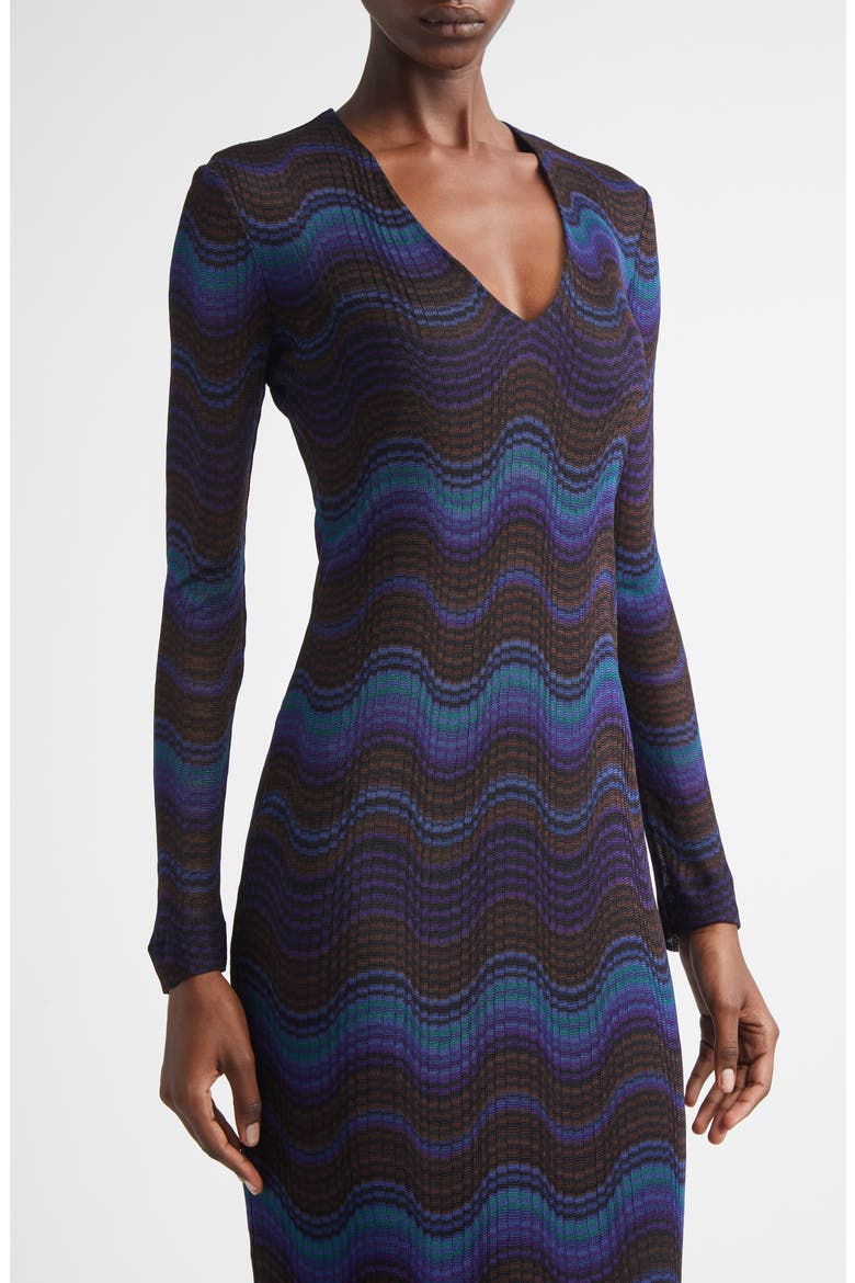 Wavy Stripe Long Sleeve Raschel Knit Midi Dress, Alternate, color, BLUE AND BROWN TONES
