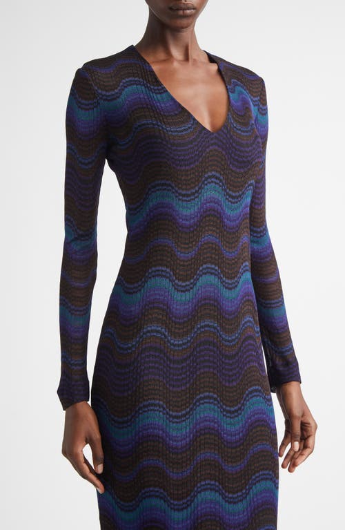 Missoni Wavy Stripe Long Sleeve Raschel Knit Midi Dress In Brown
