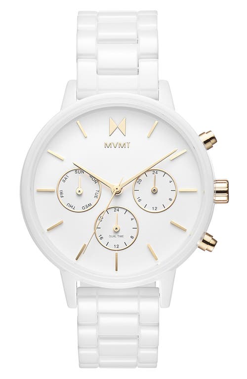 MVMT Nova Ceramic Chronograph Bracelet Watch, 38mm in White at Nordstrom