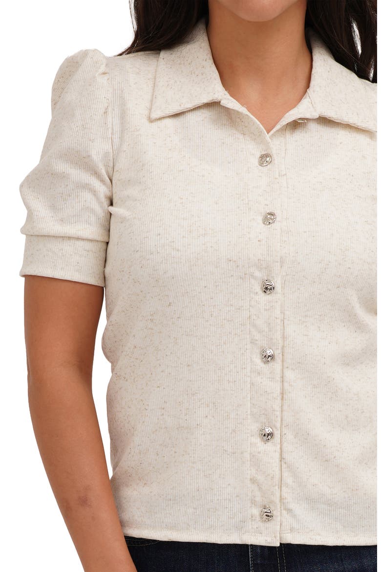 Puff Sleeve Button Front Shirt, Alternate, color, LINEN